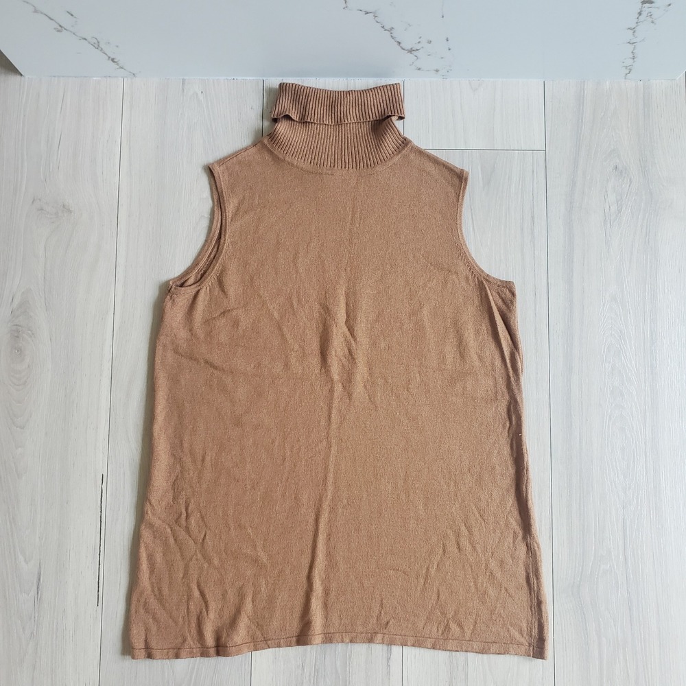 Jessica London Sweater Vest Womens 14 16 Brown Cashmere Sleeveless Turtleneck